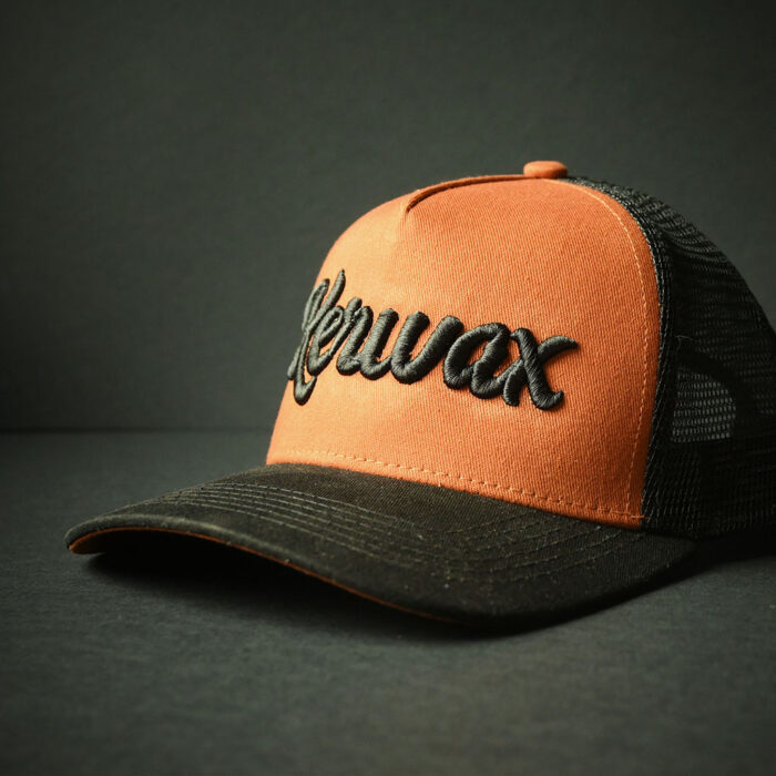 Kerwax-trucker-cap-orange-3D-front-left 2