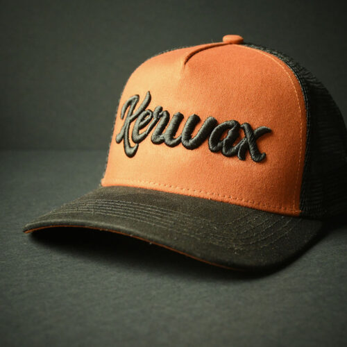 Kerwax-trucker-cap-orange-3D-front-left